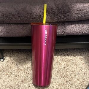 Starbucks Metallic Pink Tumbler with Yellow Straw